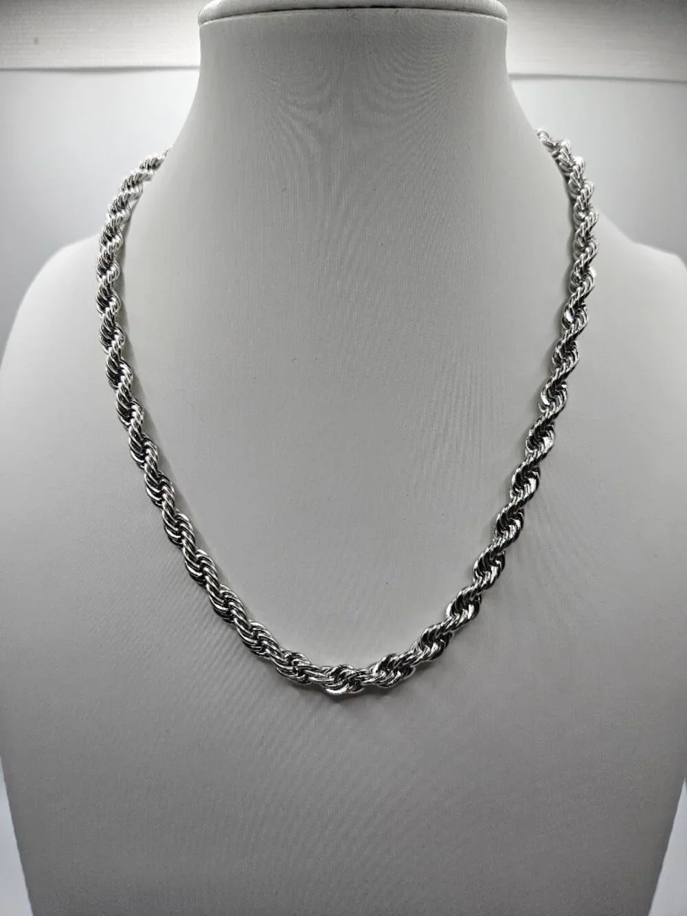 Silver Plated Rope Chain Necklace 6mm 18 Inch Heavy Twisted Diamond Cut